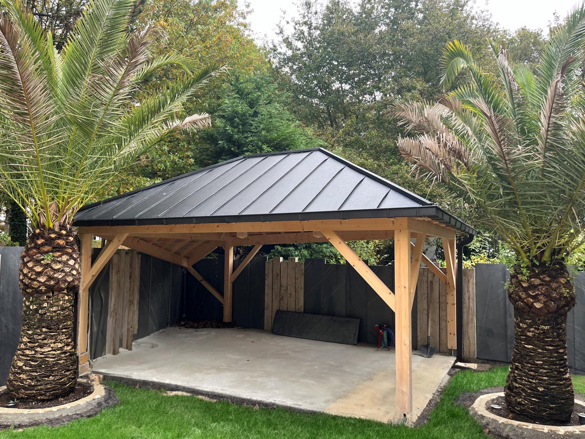 Cartport avec couverture en Zinc sur charpente en bois